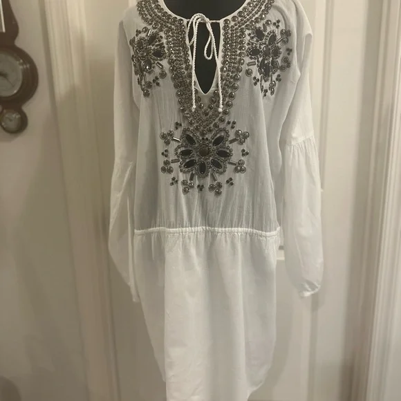 michael kors white embroidered dress Michael Kors Medallion Lace Midi Dress Size XL Crochet Eye lit White Tan New